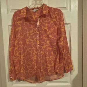 Sundance Orange & Pink Swirl Button-Down Blouse